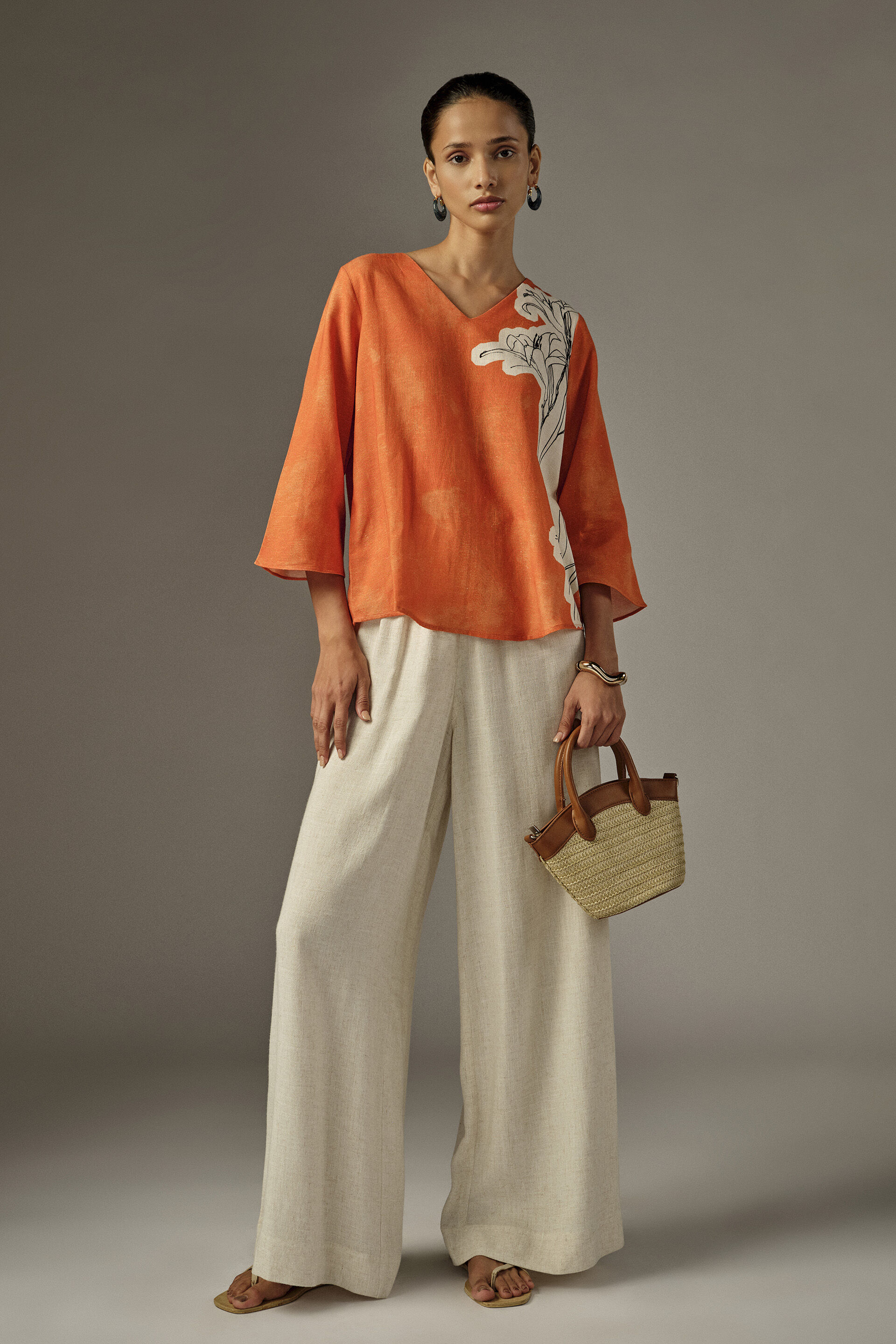 Summer Statement Floral Top in Orange, Orange, image 2
